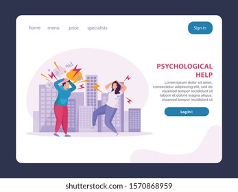Mental disorders landing page layout offering psychological help to people suffering from stress panic psychosis flat vector illustration 
