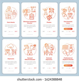 Mental disorders onboarding mobile app page screen with concepts. Psychological diseases walkthrough steps graphic instructions. Postnatal depression. UI vector template with RGB color illustrations