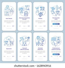 Mental disorders onboarding mobile app page screen with concepts. Postnatal depression. Psychological diseases walkthrough steps graphic instructions. UI vector template with RGB color illustrations