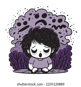 Children’s Mental Disorders vector illustration. A child with mental health problems. 