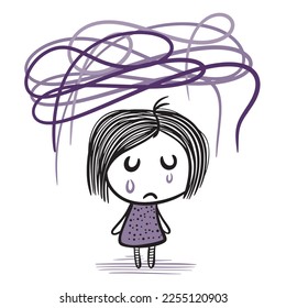 Children’s Mental Disorders vector illustration. A child with mental health problems. 