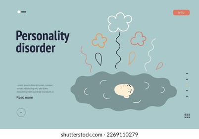 Mental disorders web template. Personality disorder- modern flat vector illustration of person who has lost their identity turned into a puddle. People emotional, psychological, mental traumas concept