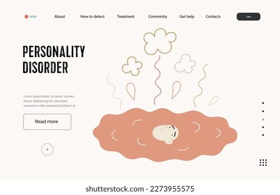 Mental disorders web template. Personality disorder- modern flat vector illustration of person who has lost their identity turned into a puddle. People emotional, psychological, mental traumas concept