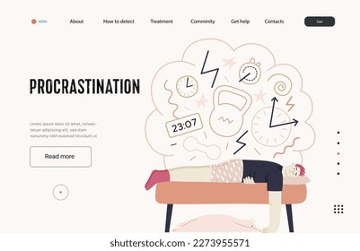 Mental disorders web template. Procrastination - modern flat vector illustration of man suffering under the weight of problems and obligations. People emotional, psychological, mental traumas concept