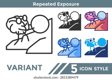 Mental Effort icon for representing cognitive exertion systems, sustained thinking processes, and mental performance concepts. Line, Filled, Color, Dualtone style.