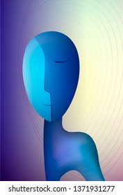 mental energy concept, abstract man shape, surrealism vector