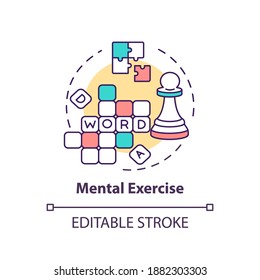 Mental Exercise Concept Icon. Puzzle To Stimulate Thinking. Word Riddle To Solve. Brain Health Idea Thin Line Illustration. Vector Isolated Outline RGB Color Drawing. Editable Stroke