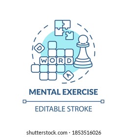 Mental Exercise Turquoise Concept Icon. Puzzle To Stimulate Thinking. Word Riddle To Solve. Brain Health Idea Thin Line Illustration. Vector Isolated Outline RGB Color Drawing. Editable Stroke