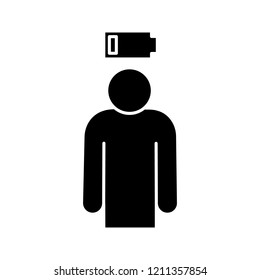 Mental exhaustion glyph icon. Burnout. Fatigue. No energy. Stress symptom. Silhouette symbol. Negative space. Vector isolated illustration