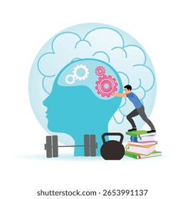Mental fitness, personal growth, and the importance of physical and intellectual advancements with exercise. Mental and physical health treatment concept.