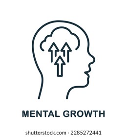 Mental Growth Line Icon. Human Head with Arrow Up Linear Pictogram. Psychology Therapy Outline Sign. Intellectual Process, Development Symbol Concept. Editable Stroke. Isolated Vector Illustration.