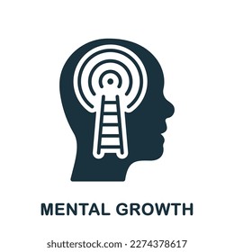 Mental Growth Silhouette Icon. Potential Career Success Motivation Glyph Pictogram. Psychology Therapy Solid Sign. Human Head with Ladder. Intellectual Process Symbol. Isolated Vector Illustration.