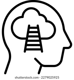 Mental growth thin line icon. Step ladder to cloud in silhouette of man head. Self development, motivation for success and wellbeing. Modern vector illustration.