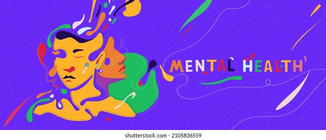 Mental health. Abstract Banner with a human face. World Health Day.