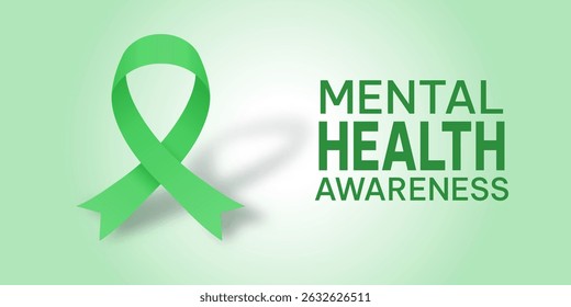 Mental Health Awareness banner with a green ribbon design 