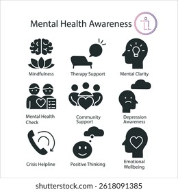 Mental Health Awareness Black Icons
