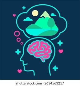 Mental Health Awareness, Concept Illustration of Mindfulness and Emotional Well-being.  illustration concept about mental health awareness, emotional well-being, and mindfulness