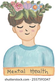 Mental health awareness day hand drawn watercolour illustration clipart