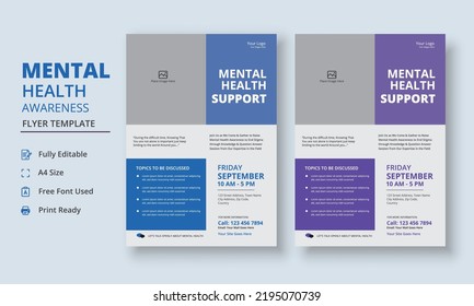 Mental Health Awareness Flyer Template, Mental Health Support Flyer Template, support group flyer and poster leaflet template design