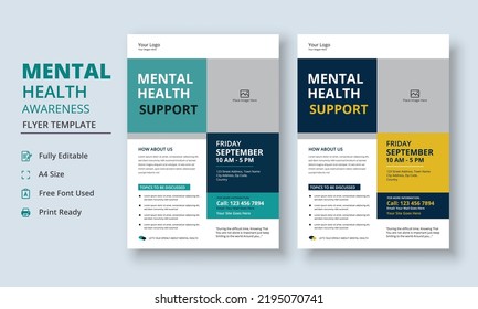 Mental Health Awareness Flyer Template, Mental Health Support Flyer Template, support group flyer and poster leaflet template design