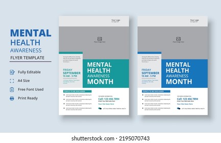 Mental Health Awareness Flyer Template, Mental Health Support Flyer Template, support group flyer and poster leaflet template design