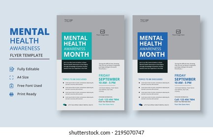 Mental Health Awareness Flyer Template, Mental Health Support Flyer Template, support group flyer and poster leaflet template design