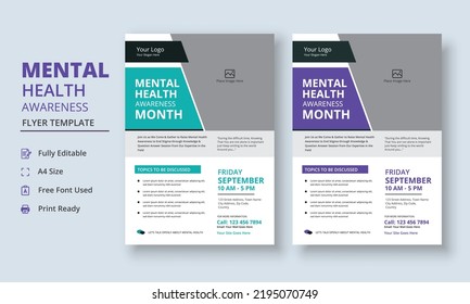 Mental Health Awareness Flyer Template, Mental Health Support Flyer Template, Support Group Flyer And Poster Leaflet Template Design
