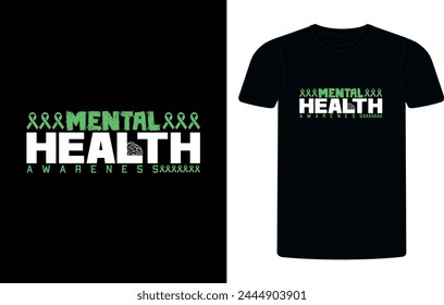 
Mental Health Awareness Green Ribbon t-shirt design, mental health sublimation t-shirt design vector illustration.