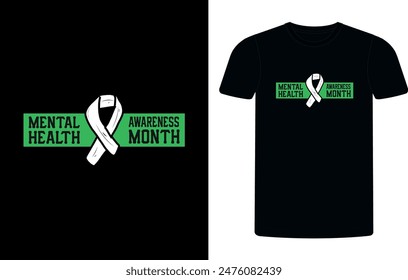 Mental Health Awareness Green Ribbon t-shirt design, mental health sublimation t-shirt design vector illustration.