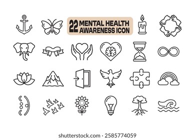 Mental health awareness icon set illustration