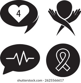 Mental Health Awareness Icon Set in Black