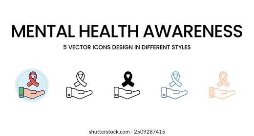 Conjunto de iconos de conciencia de salud mental Ilustración de stock de Vector