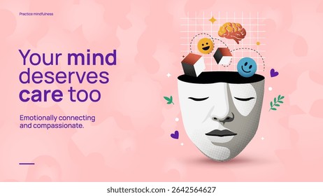 Mental Health Awareness Illustration - Self-Care, Compassion, and Emotional Healing Concept