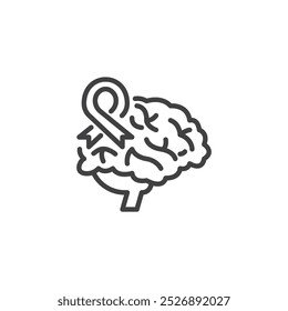 Mental Health Awareness line icon. linear style sign for mobile concept and web design. Awareness ribbon and a brain outline vector icon. Symbol, logo illustration. Vector graphics