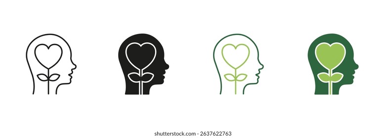 Mental Health Awareness Line and Solid Icon Set. Wellness Mind Care Concept Symbol Collection. Isolated Vector Illustration.