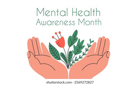 Mental health awareness month background. Vector hand draw illustration. Conceptual healthy background. 
