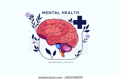 Mental Health Awareness Month banner design. Care about mental health. Health concept design. May is Mental Healt Awareness Month