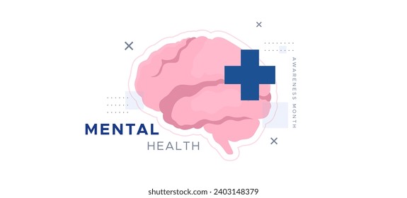 Mental Health Awareness Month banner design. Care about mental health. Health concept design. May is Mental Healt Awareness Month