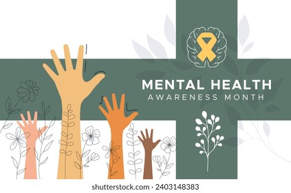 Mental Health Awareness Month banner design. Care about mental health. Health concept design. May is Mental Healt Awareness Month