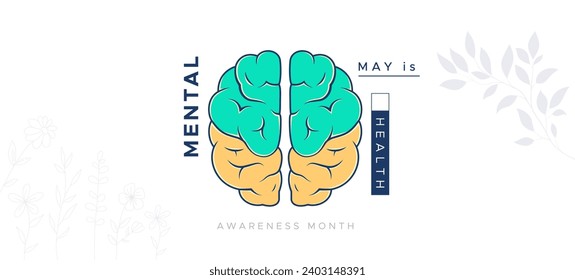 Mental Health Awareness Month banner design. Care about mental health. Health concept design. May is Mental Healt Awareness Month