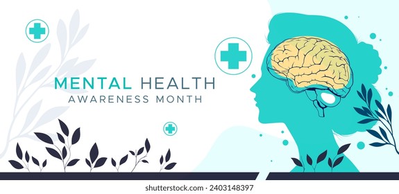 Mental Health Awareness Month banner design. Care about mental health. Health concept design. May is Mental Healt Awareness Month