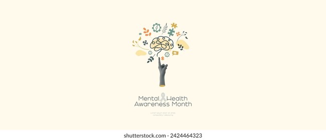 Mental Health Awareness Month banner. Modern design.