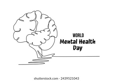 Mental Health Awareness Month banner design. Simple continuous line drawing of brain. Care about mental health. Health concept design. May is Mental Healt Awareness Month