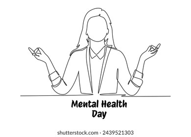 Mental Health Awareness Month banner design. Simple continuous line drawing of Calm woman relaxing meditating. Care about mental health. Health concept design. May is Mental Healt Awareness Month