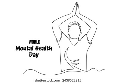 Mental Health Awareness Month banner design. Simple continuous line drawing of Man is meditating. stress. Care about mental health. Health concept design. May is Mental Healt Awareness Month