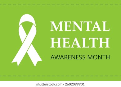 Mental Health Awareness Month. A campaign to raise awareness about mental health. Green ribbon background. Vector conceptual illustration