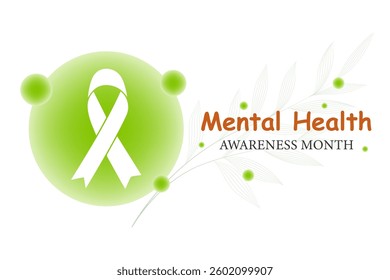 Mental Health Awareness Month. A campaign to raise awareness about mental health. A green ribbon with a branch. Vector conceptual illustration