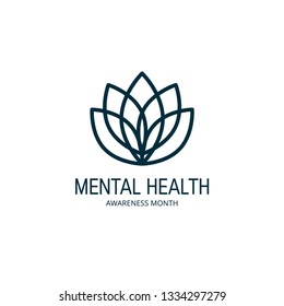 Mental health awareness month concept. Logo template with lotus flower. Vector illustration in flat style.