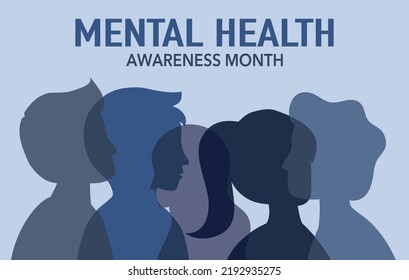 Mental health awareness month concept vector illustration. Silhouette of human head in flat design.