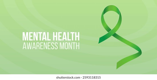 Mental health awareness month concept. Banner template with green ribbon and text.